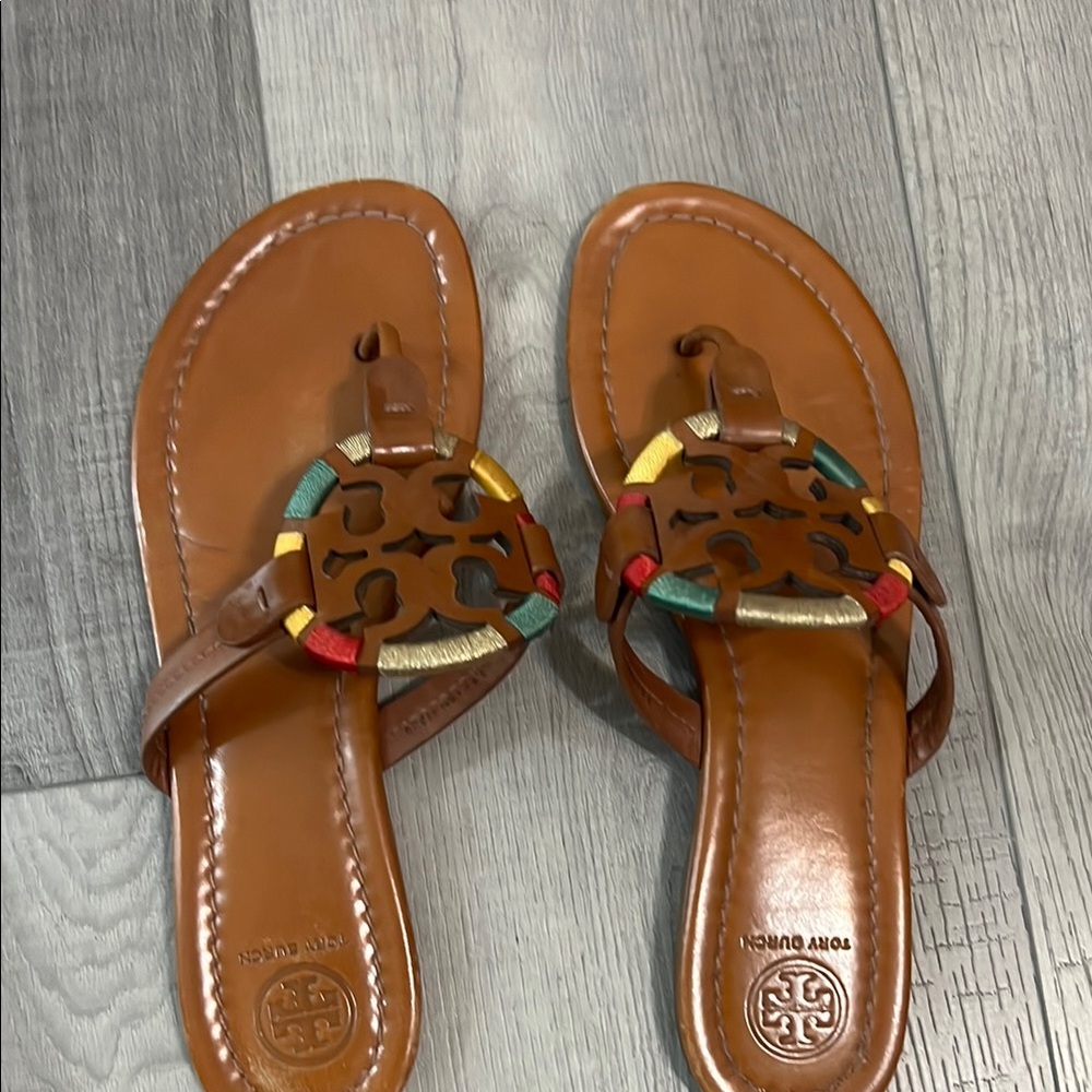 Tory Burch Brown Sandals with Multicolor Accents